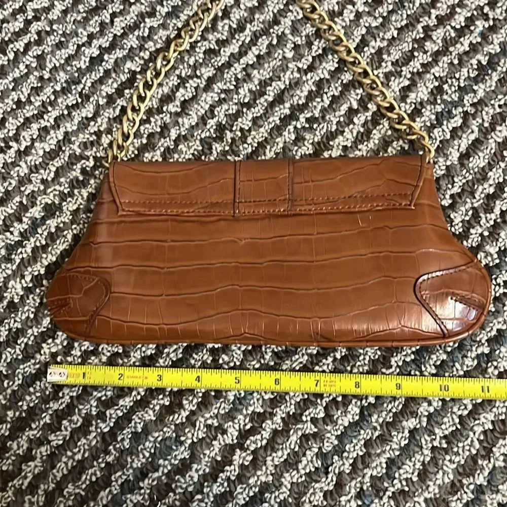 Y2K New York & Company Brown Crocodile Embossed Clutch Chain Shoulder Bag